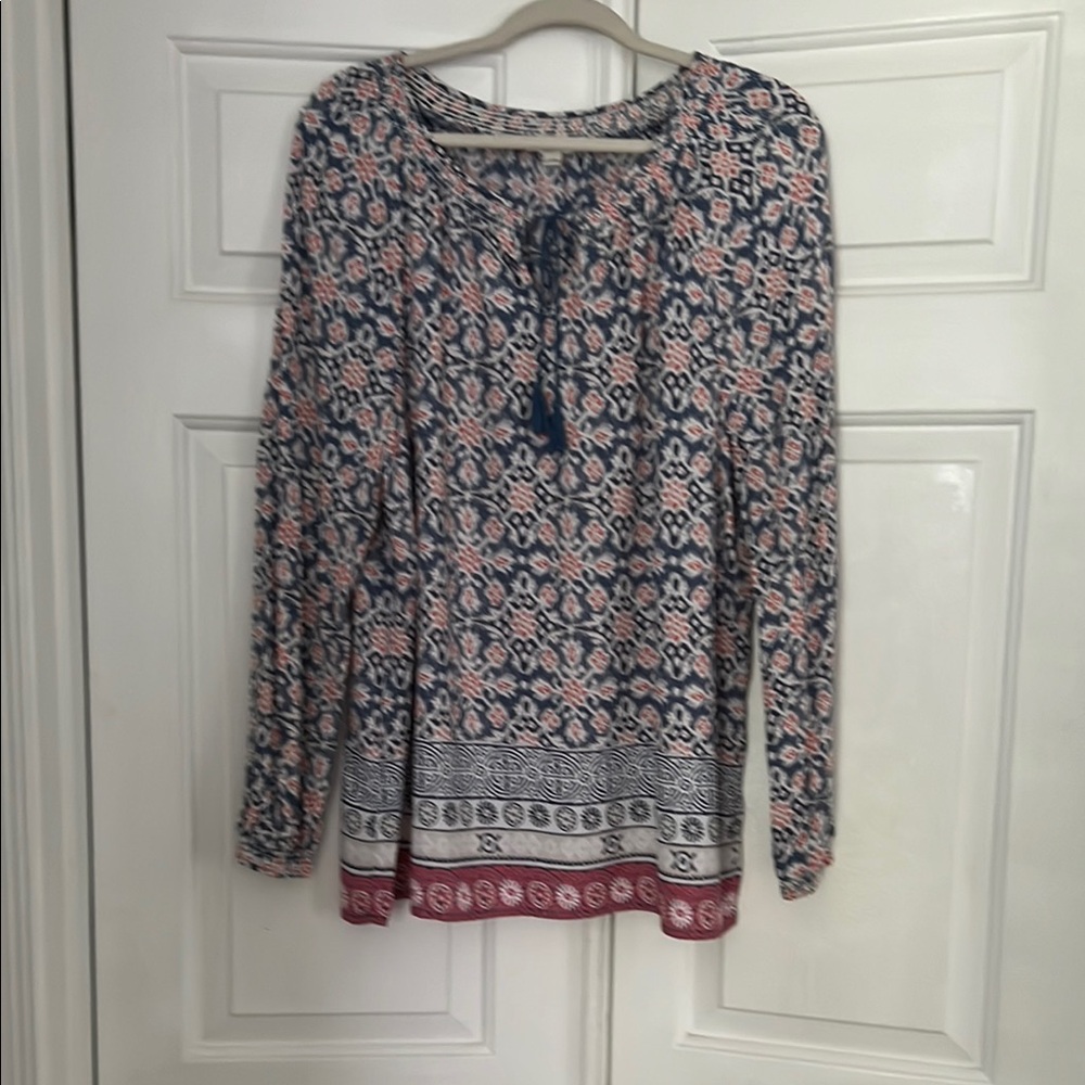 Floral Print Women's Top - Blue and Red